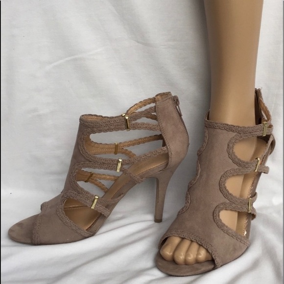 FAUX SUEDE ZIPPER BACK STILETTO HEELS - Picture 1 of 10